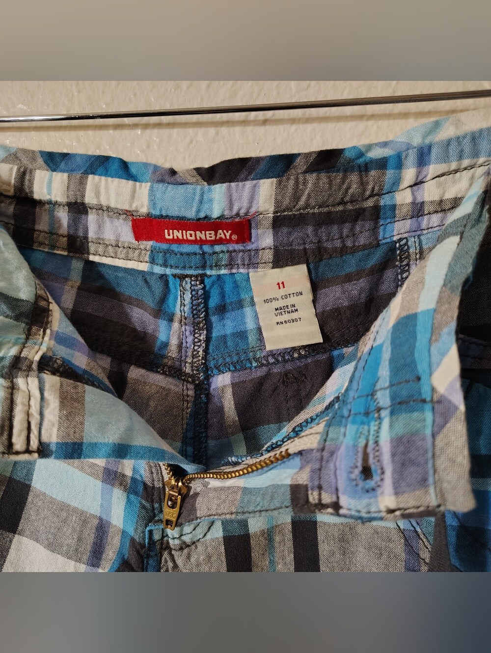 Blue Plaid 100% Cotton Shorts - Picture 3 of 8